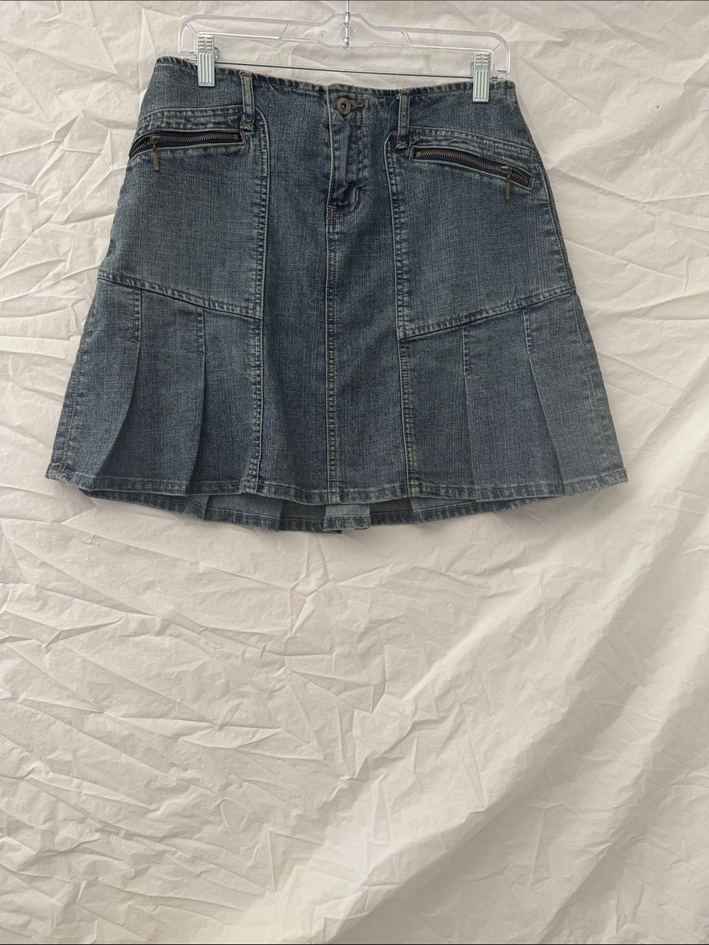 Vintage Baccini Dark Blue Denim Western Pleated Skirt with Front Zip Pockets